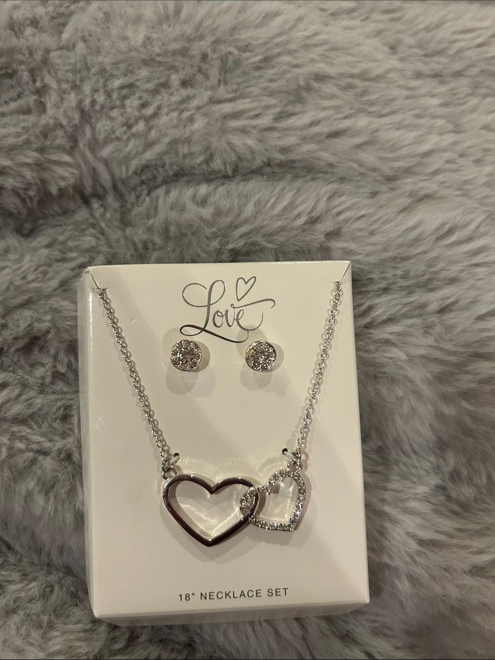 Love Silver Double Heart Necklace with Sparkling Studs